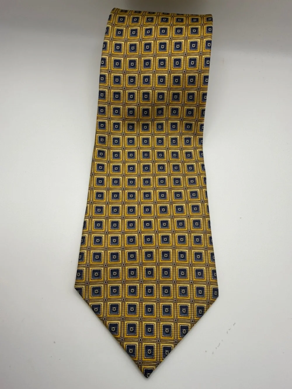 Pierre Cardin Gold and Navy Square-Pattern 100% Silk Tie